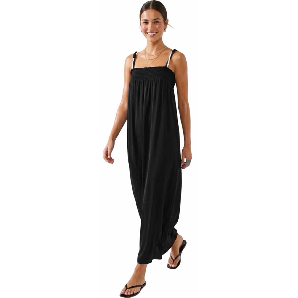 NEW NAKED ZEBRA cord detail smocking maxi dress in black